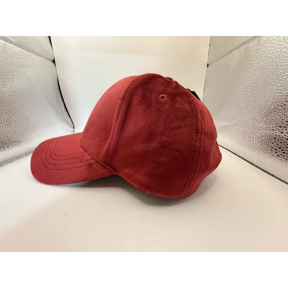 Burgundy Velveteen Baseball Cap Hat Women's Adjustable Buckle Strap One Size NWT